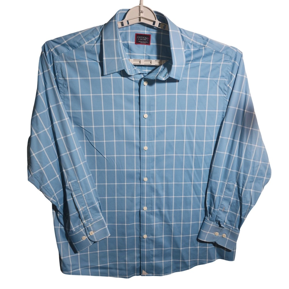 UNTUCKit Greves Blue Windowpane Performance Shirt Mens XXL 40451 Regular Fit